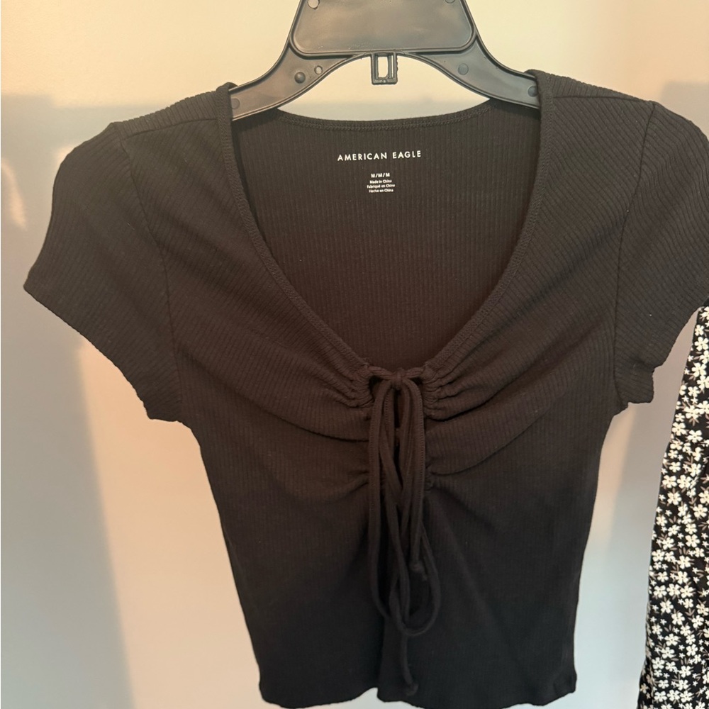 American Eagle Outfitters Black Tie Front Blouse